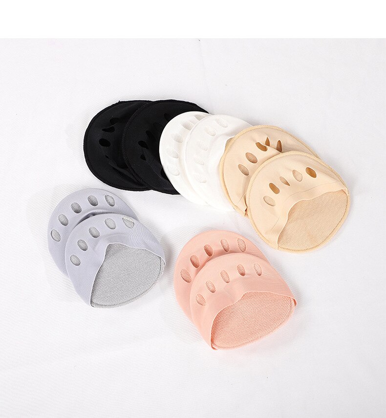 5pairs Women Socks Silicone Anti-slip Open Toe Heelless Liner Sock Invisible Forefoot Cushion Foot Pad Hosiery