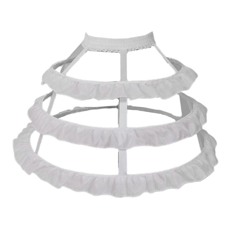 Women 3-Hoop Petticoat Skirt Hollow Out Ruffles Japanese Lolita Dress Pannier Bird Cage Wedding Cosplay Crinoline Underskirt: W