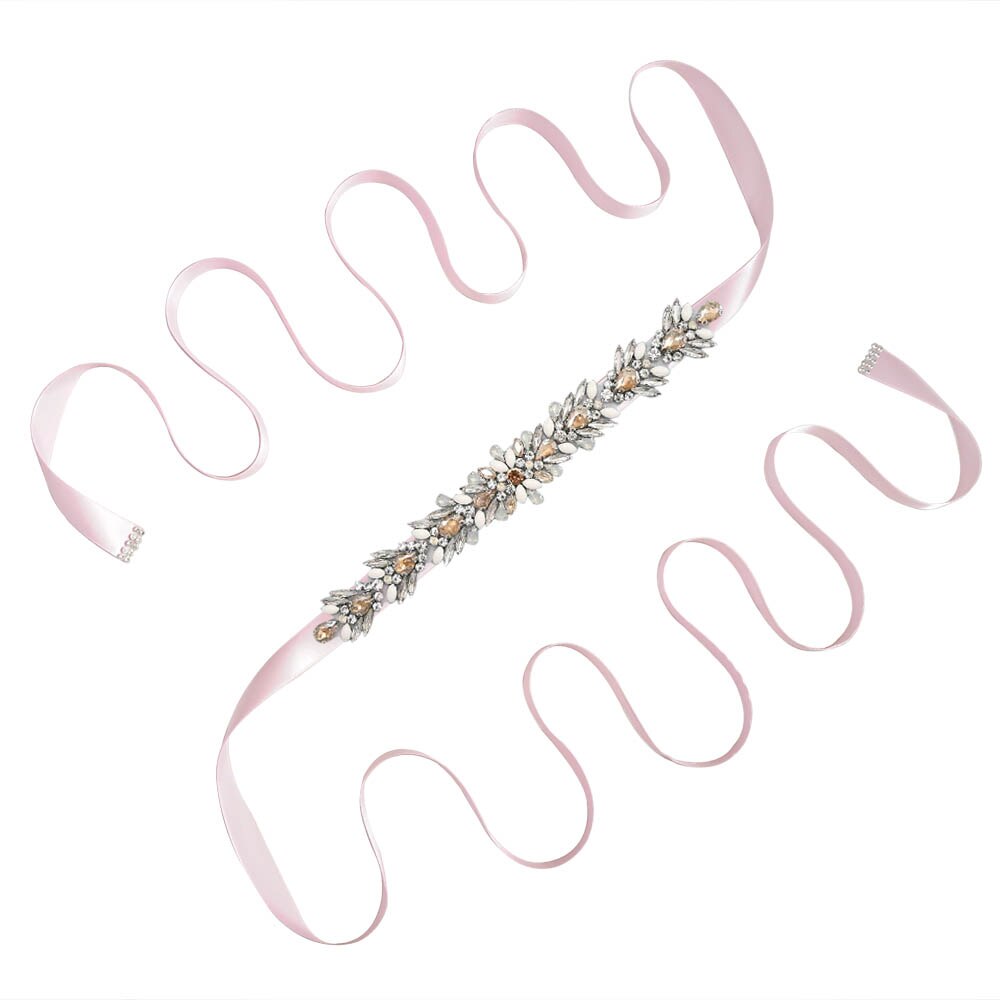 Olomlb luksus brudekjole bælter mange farver brude bælte rhinestones krystal brude sash til bryllup dekoration aften dre: Lyserød