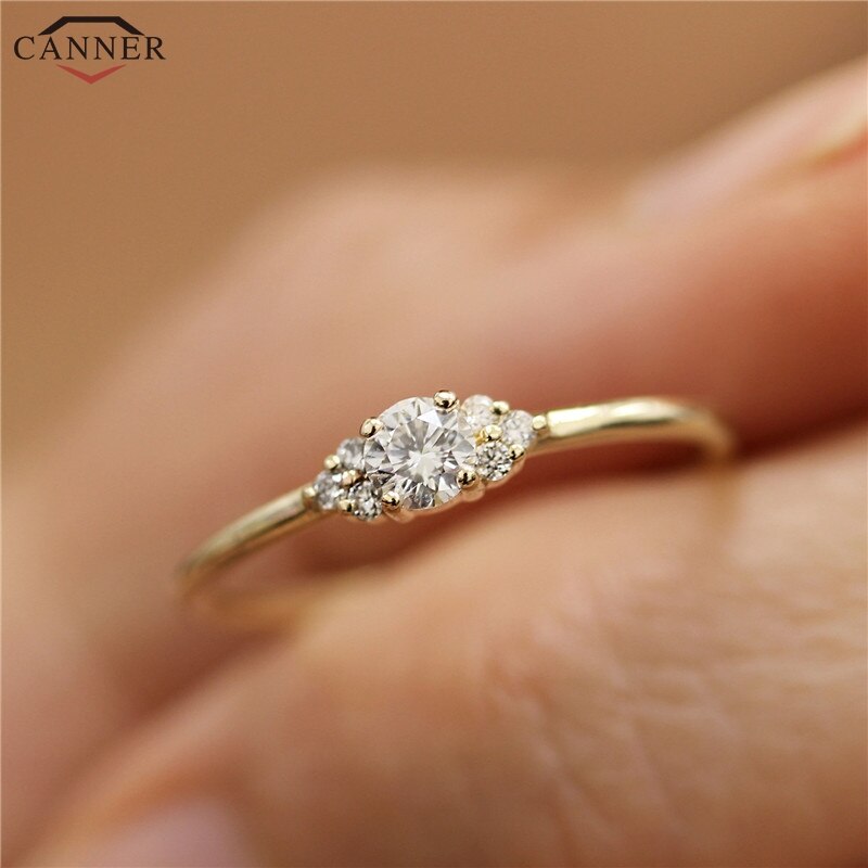 CANNER Delicate Thin Finger Rings for Women CZ Crystal Engagement Wedding Ring Gold Color Cubic Zircon Ring Female Jewelry H40