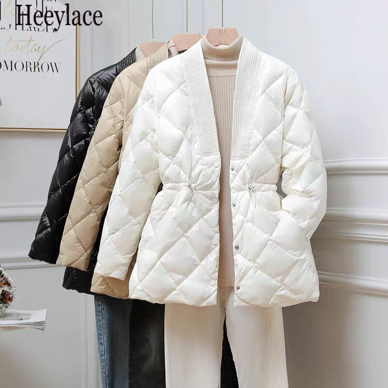 Autumn Winter Women Jackets Quilted Puffer Parkas High Warm Drawstring Sweet Oversized Coat