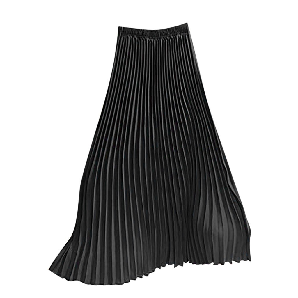 Faldas de coreana para mujer, faldas negras, , Midi, Falda plisada con cintura elástica, Jupe Longue,: BK