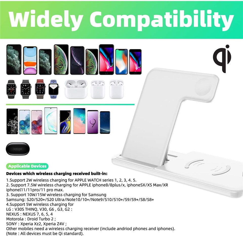 15W 4 in 1 Wireless Charger Stand For iPhone 12 11 XS XR X Foldable Qi Fast Charging Dock Station for Apple Watch Airpods Pro