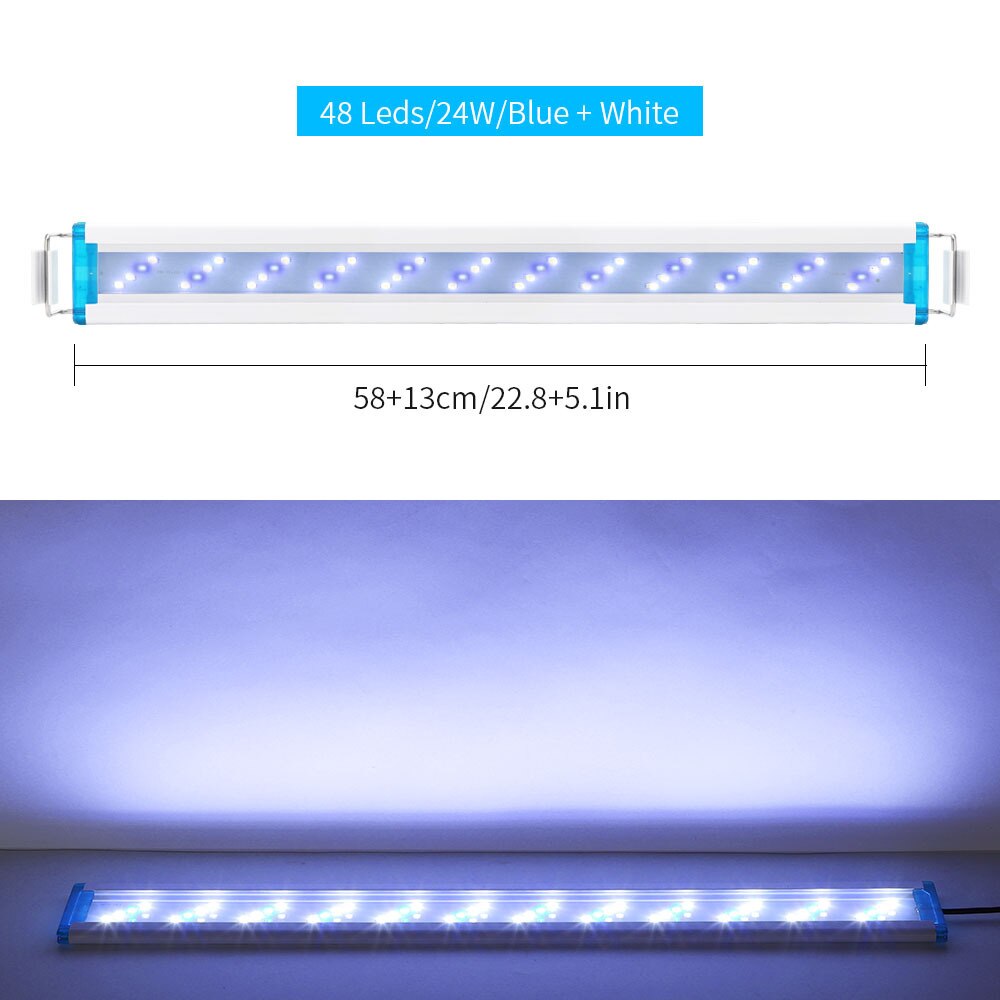 Éclairage led Super mince pour Aquarium 18-75CM, lampe Extensible et étanche à Clip pour Aquarium 90-260V: 58cm Blue White