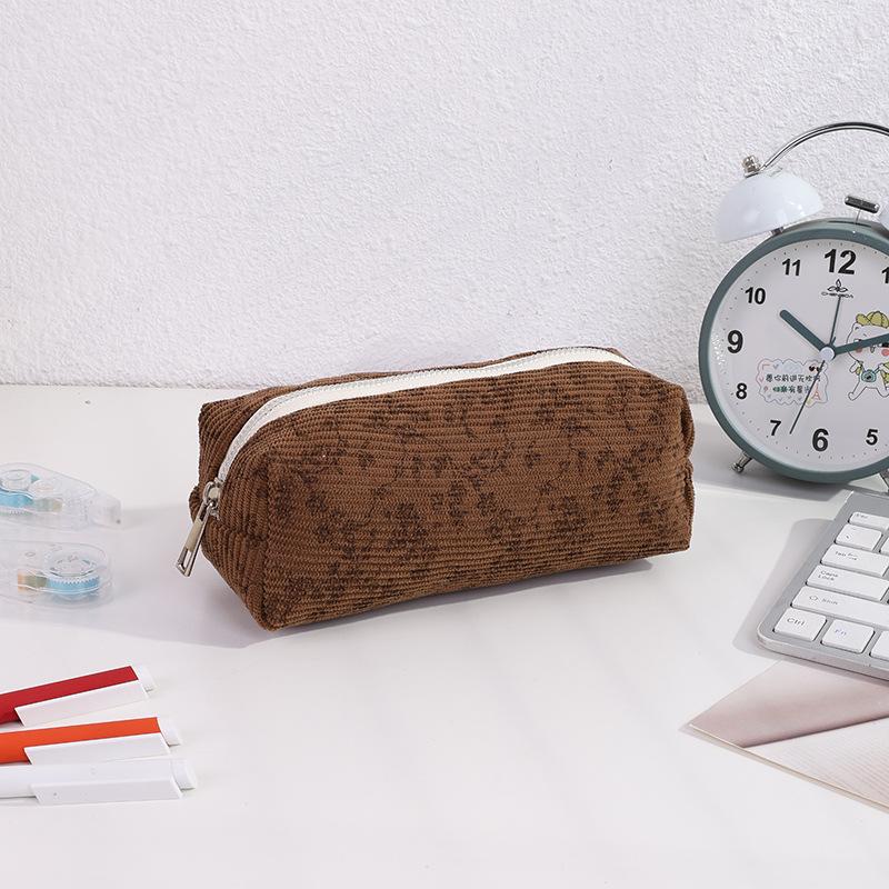 Cute Printed Pencil Case Aesthetic Retro Floral Pencil Pouch Flower Cosmetic Bag Large Capacity Stationery Organizer Supplies: Light Grey