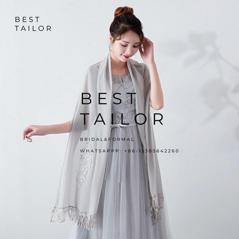 Color Available ! Wedding Jackets Bolero Bridesmaid Scarf Shawl Tassel Appliques Formal Party Gown Chiffon Wedding Accessories