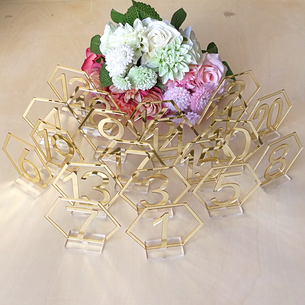 1~10/15/20 Number Table Signs For Wedding Party Decor Silver Or Gold Roman Number Centerpiece Hexagon Table Seat Card #734