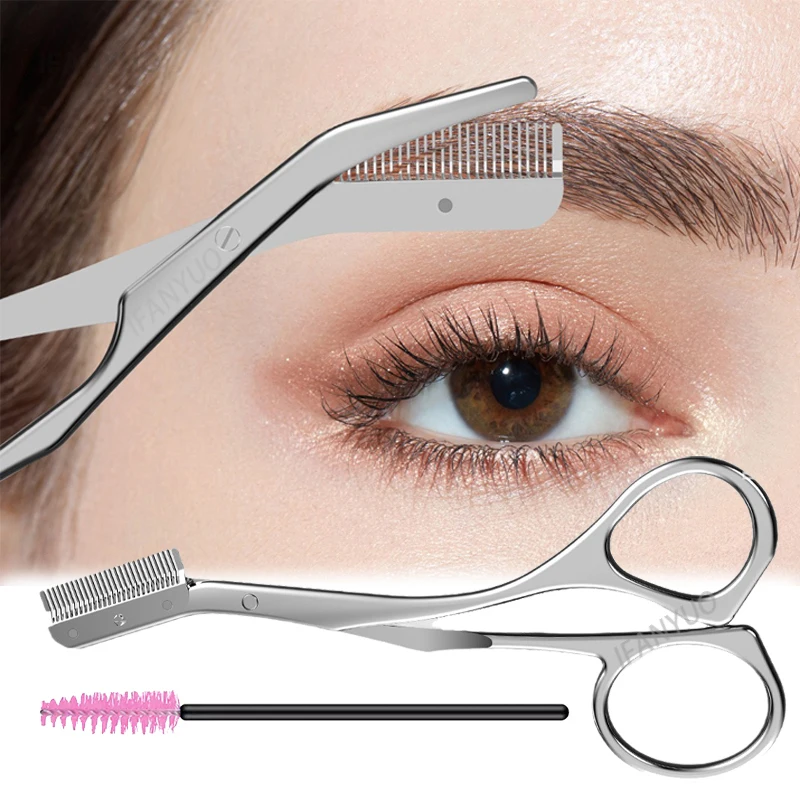 Rvs Wenkbrauw Trimmer Met Kam Borstel Precisie Ontharing Scheerapparaat Schaar Wenkbrauwen Vormgeven Make-Up Tool