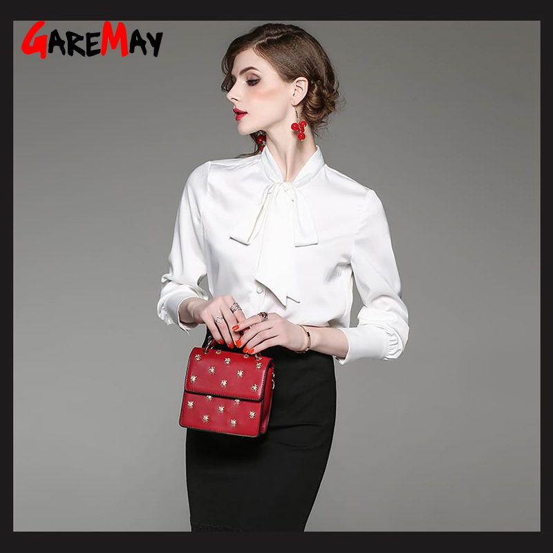 White Formal Shirts For Women Office Wear Blusas Spring Blouse Silk Satin Women Blouses Long Sleeve Top