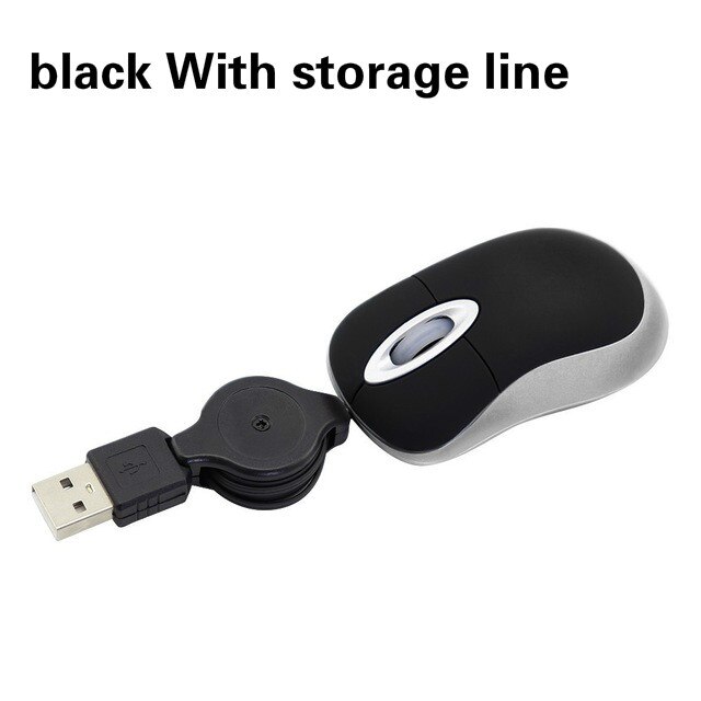 2,4 GHz Mini Kinder nette Gaming Wired Mause Versenkbare Linie 2 Tasten USB Maus Tragbare ergonomische mäuse Für PC Laptop desktop: black