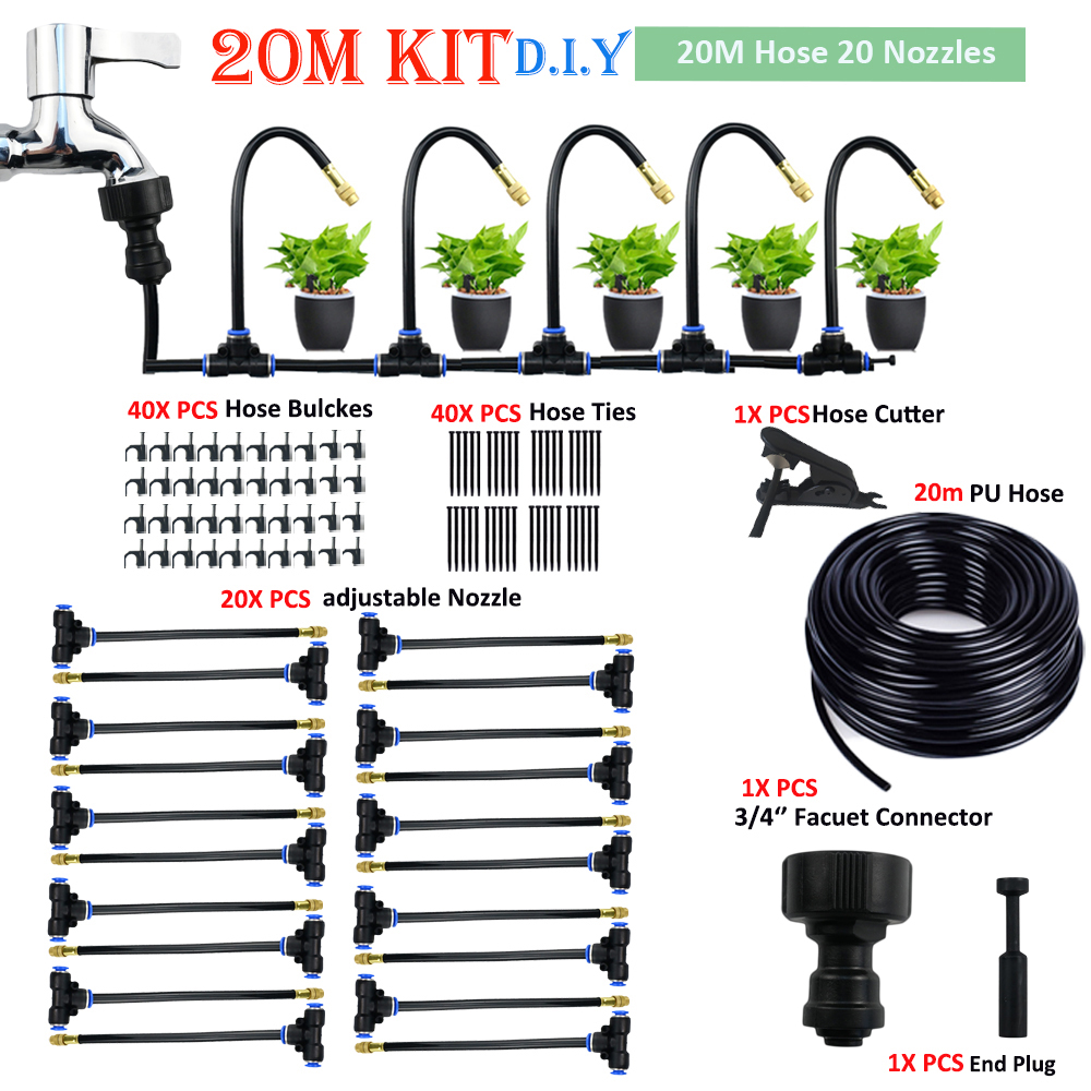 20Cm Patio Garden Water Sprayer Head With 360 ° Free Bending Misting Sprinkler Cooling System 6-20 Meters: Blue