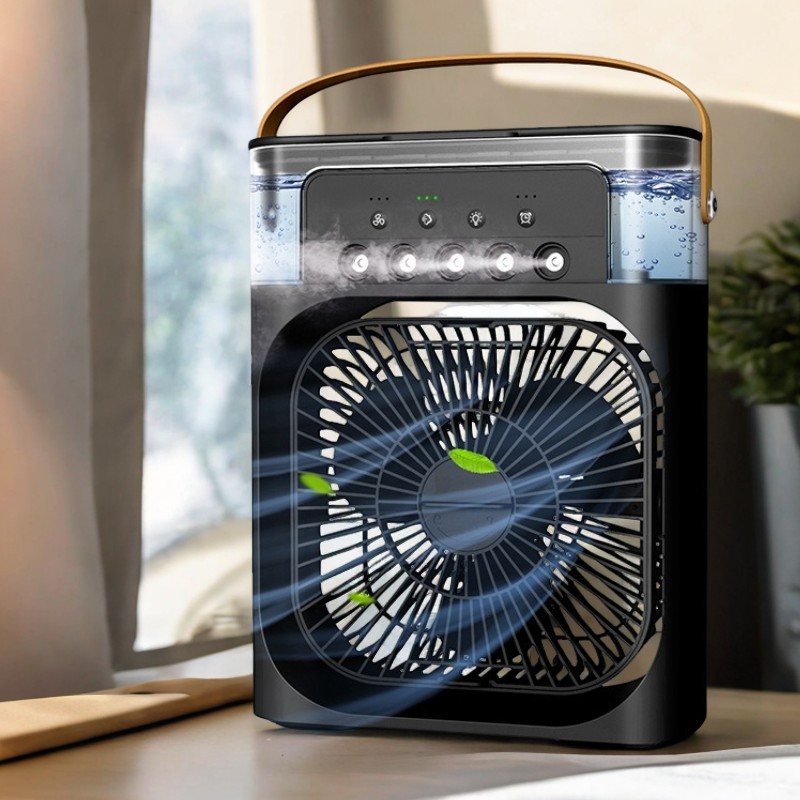 Ventilador humidificador USB con 5 pulverizadores para oficina, dormitorio y uso doméstico: aromaterapia, aire acondicionado de refrigeración y ventilador de llenado de agua