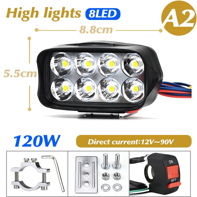 12V~90V 125W Motorcycle Bicycles Driving LED Headlight Chip U5 Motorbike Spotlight Street Moto Fog DRL Spot Head Light Lamp: A2