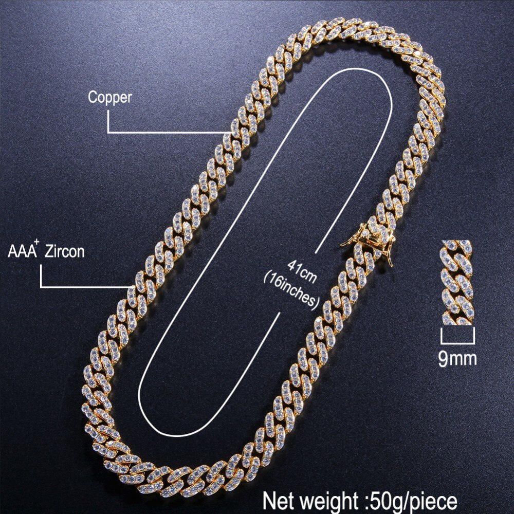 Uwin 9mm Iced Out Cubaanse Chian CZ Punk Choker Gold Kleur Ketting Mannen HipHop Sieraden Voor