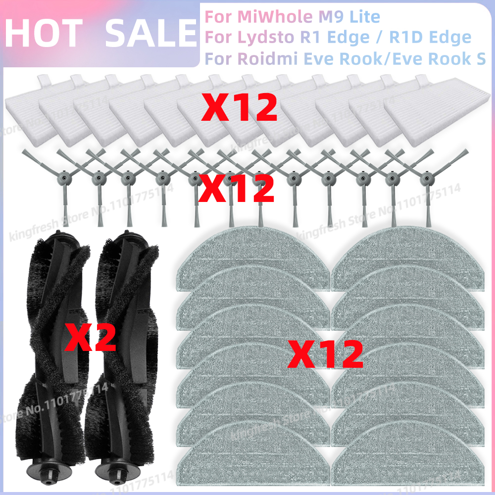 Compatible con Lydsto R1 Edge / R1D Edge, ILIFE V20, Laresar L10, MiWhole M9 Lite, Vyzzle D10, Roidmi Eve Rook / Eve Rook S Piezas Filtro HEPA Cepillo Lateral Trapo de Limpieza: Morado