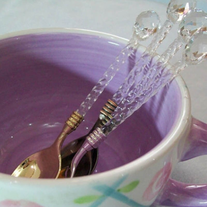 1 st tesked bestick legering multifunktions köksredskap liten kaffesked socker te dessert bestick kristallhandtag vintage