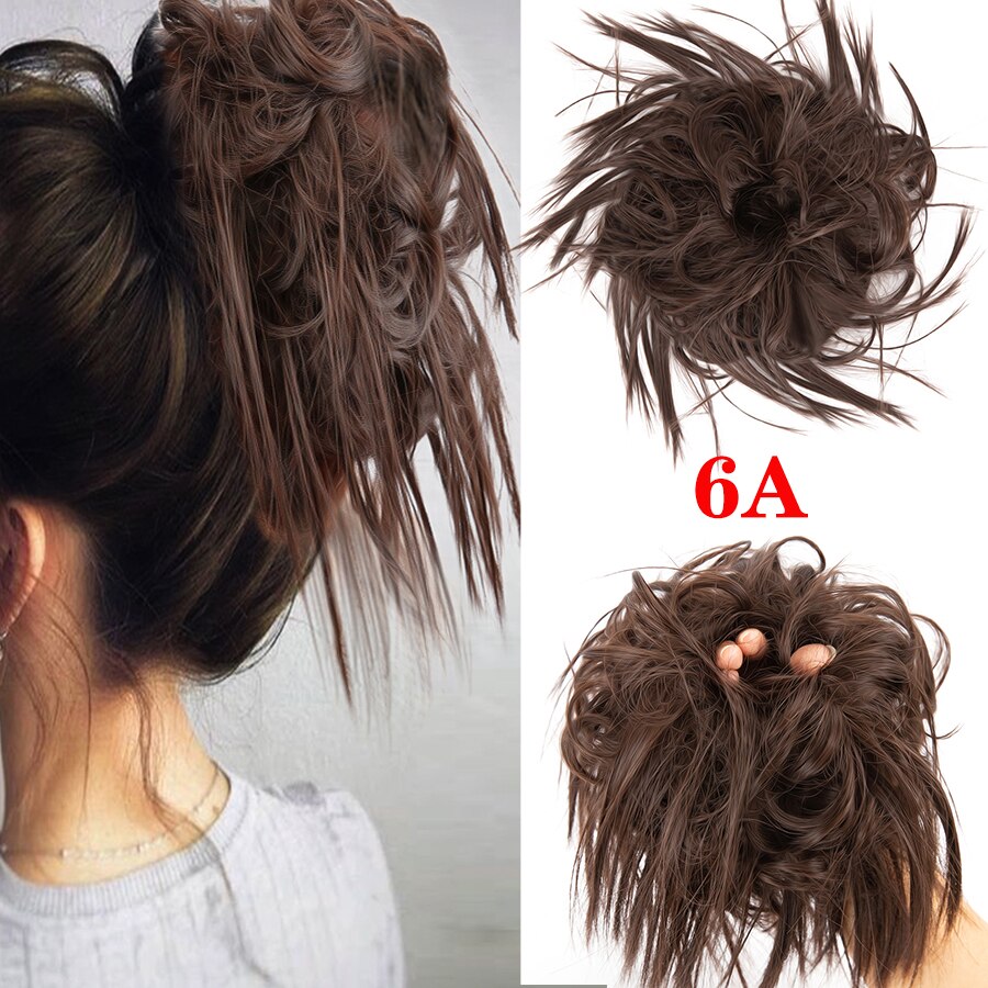 Alileader Synthetische Chignon Messy Knot Warrige Haarstukje 13 Kleur Elastische Band Chignon Synthetische Flexibele Haar Broodjes Voor Vrouwen: 6a jiwei