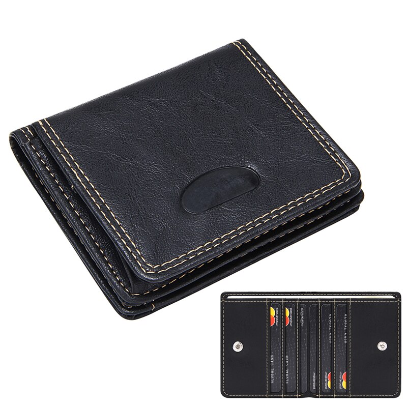 Luxury Men's Wallet Leather Solid Slim Wallets Men Pu Leather Bifold Short Credit Card Holders Coin Purses Business Purse Male: 8285 Black