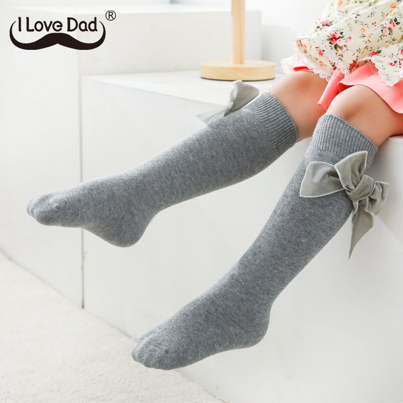 Strik Knie Hoge Baby Sok Zoete Katoen Ademend Peuter Sok Lange Sok Voor Meisjes Prinses Herfst Winter Zachte Effen Kleur
