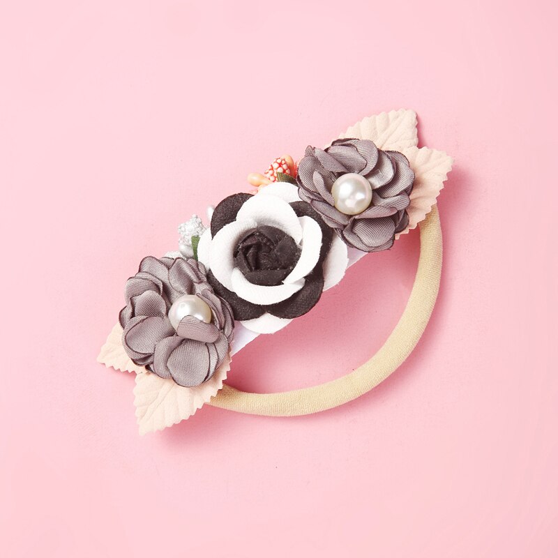 Balleenshiny Children's Headdress Baby Headband Handmade Pearl Stitching Flower Hair Band Seamless Elastic Rubber Hairband: 4