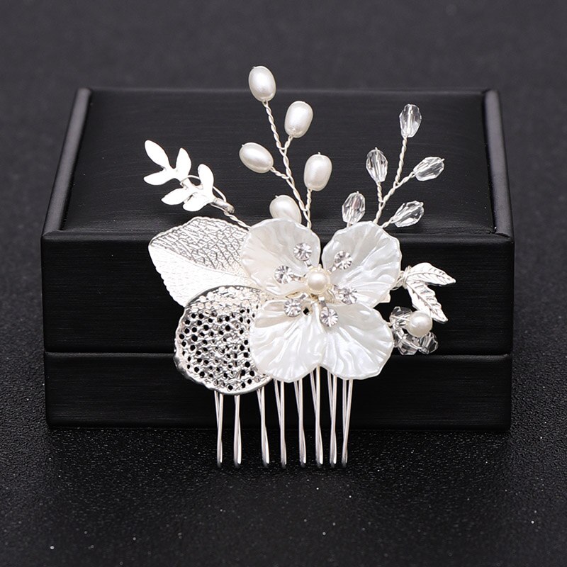 Peineta para el pelo de boda, horquillas y pinzas para el pelo de perlas para mujer, tocado de novia con diamantes de imitación, accesorios de joyas para el cabello de novia, 2025: Bañado en rodio de imitación