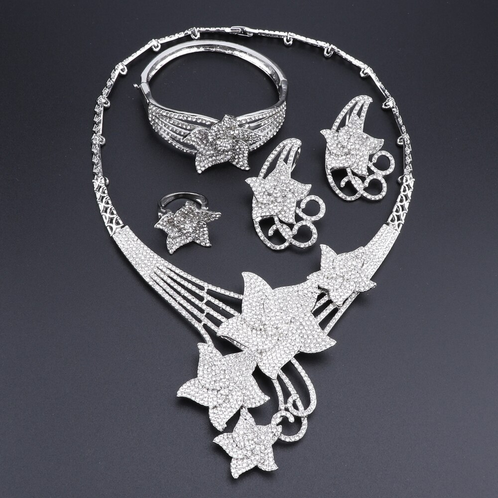 Conjunto de joias clássicas femininas, conjunto de joias com pedras de estrela, colar, pulseira, festa de casamento, elegantes