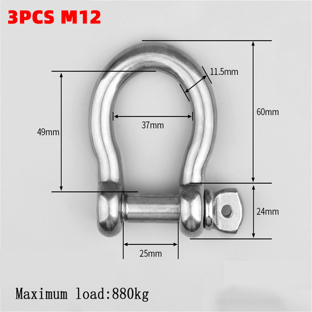 M4-M12 100% A2 Stainless Steel 304 D-type Dee Shackle Antirust D Shackle SUS 304 M4-M12 Dee Shackle: 3PCS M12