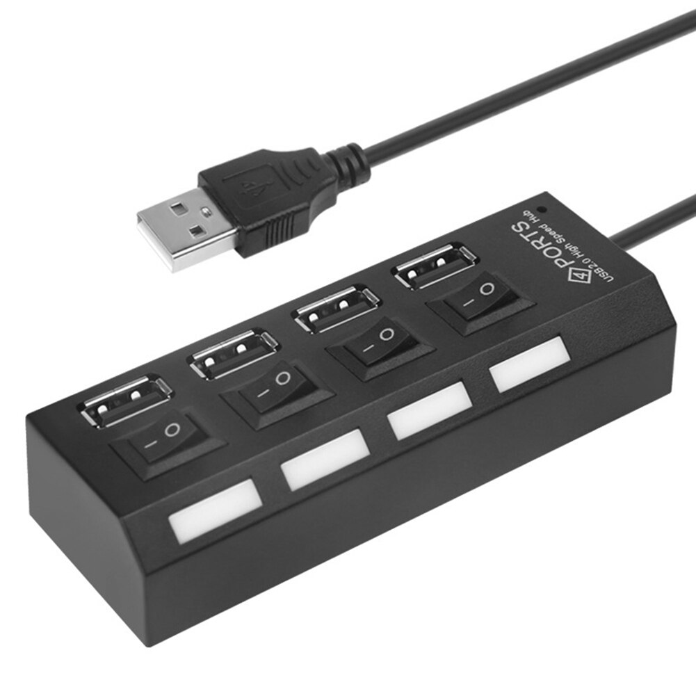 480Mbps Adapter Splitter USB Hub USB 2.0 Power Cord High Speed Multiple Expander for Office Caring Computer Supplies: 4 Port-Black