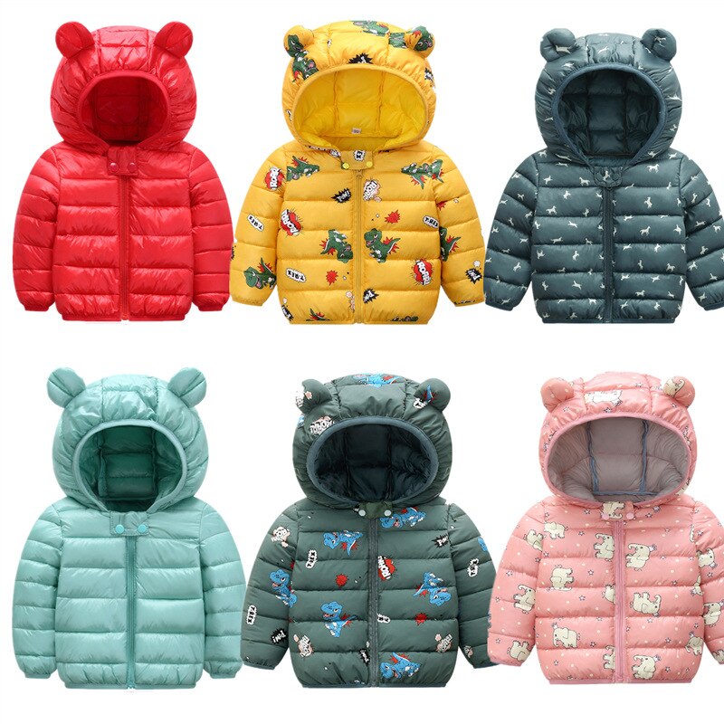 Zitrusfrüchte Nette Herbst Winter Kleidung Neue freundlicher Dünne Und Licht Baumwolle Unten Jacke Baby Jungen Karikatur Mit Kapuze Mantel Ohr outwear