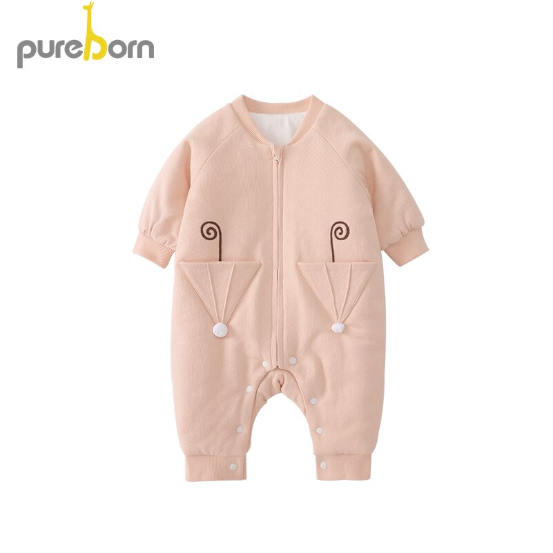 Pureborn criança macacão engrossar manga longa macacão meninos meninas macacão primavera outwear roupas recém-nascidos: pink / 3M