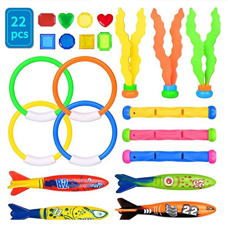 Diving Pool Toys Set Children Underwater Toy Swimming Pool Throwing Toy Funny Swimming Game Diving Rings Fish Toys 22 Pcs/Set: Default Title