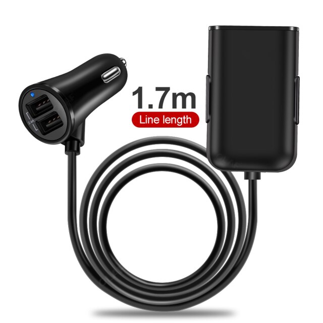 60W 4 Port QC 3.0 Car Charger Quick Charge 3.0 Phone Car Fast Front Back Charger Adapter Car Portable Charger Plug for iPhone: Type B Black