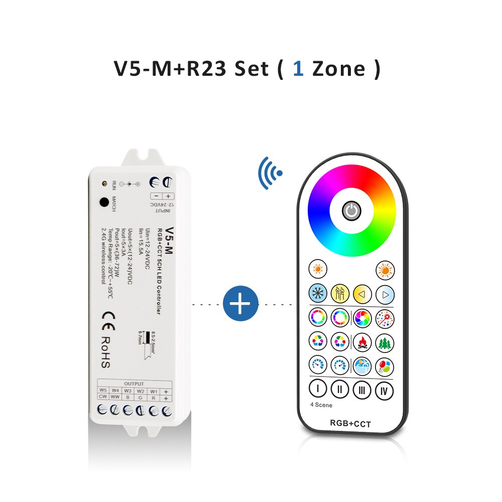 RGBCCT LED Regler 12V 24V 5CH RGB CCT RGBW RGBWW LED Streifen Licht Regler Clever Wifi RF kabellos berühren Fernbedienung V5-M