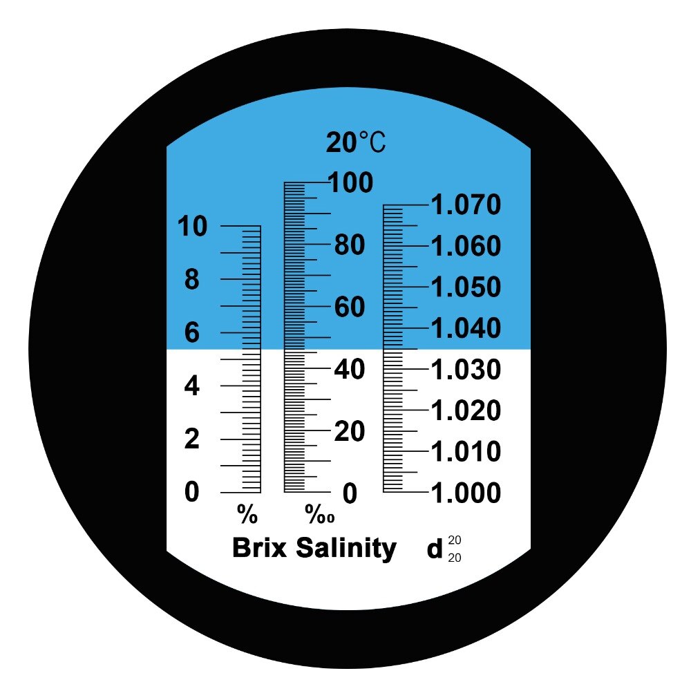 Réfractomètre à trois échelles Brix &amp; salinité, pour eau salée, récif marin saucière, Brix 0-10%/salinité 0-100PPT