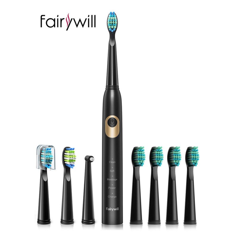 Fairywill Elektrische Zahnbürste Schall- D3 USB Ladung Zahnbürsten Wasserdicht 3 BrushHeads 1 Interdentalbürste Niedrigen Batterie Anzeige: AE-FW-2303.FW02