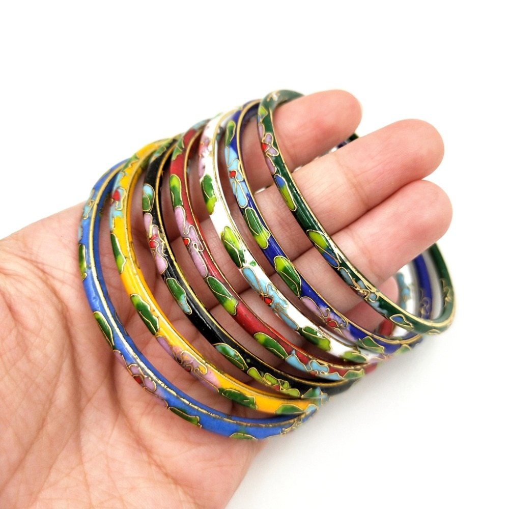 Lii Ji-brazalete de esmalte chino Cloisonne, pulsera hueca, estilo informal, para madres, 7 unids/lote,