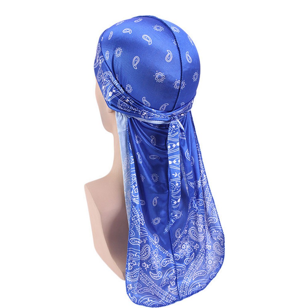 Pañuelo para la cabeza para hombre, pañuelo con estampado de Durag, sedoso: Azul