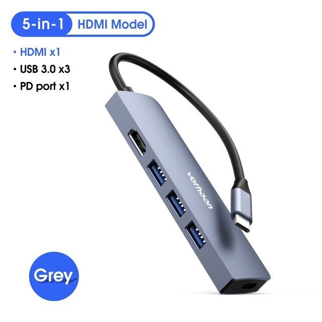 Vothoon USB C HUB Type C to Multi USB 3.0 HUB HDMI Adapter For MacBook Pro Huawei Samsung S10 USB-C 3.1 Splitter 3 Port USB HUB: 5-in-1 HDMI Model