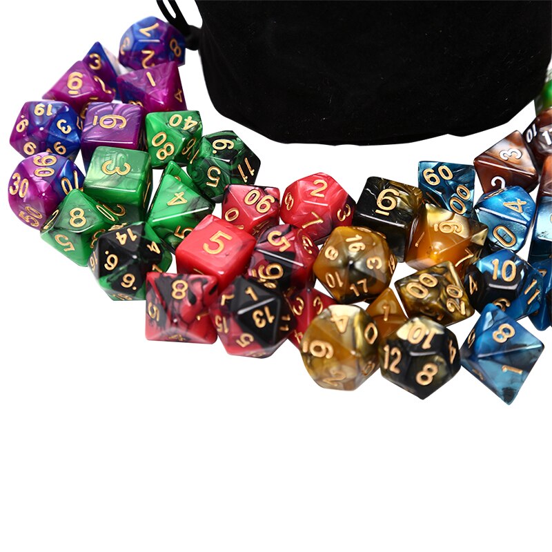 49pcs Polyhedral Dice DnD Dice Double Colors Dice with Pouch for DND RPG MTG Games D4 D6 D8 D10 D% D12 D20
