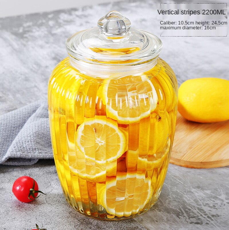 Korea Glass Container Kimchi Jar Kitchen Thickened Pickled Cans Household Pickled Pickles Cylinder Sealed Cans jars and lids: Vertical 2200ml