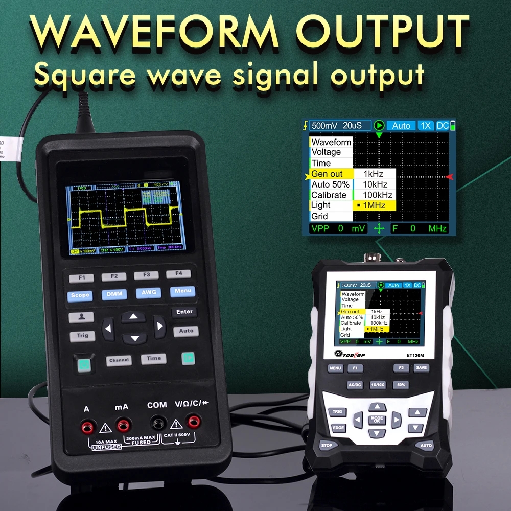 TOOLTOP ET120M 500 MS/s 120MHz osciloscopio Digital reparación eléctrica de laboratorio osciloscopio portátil de mano automático