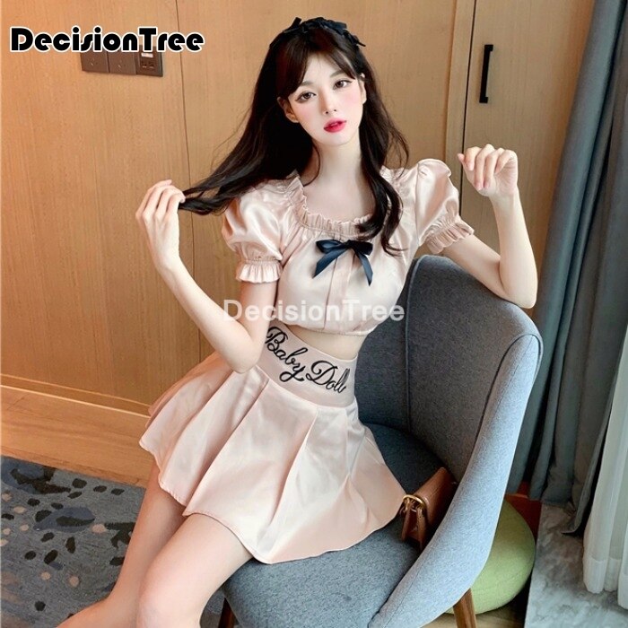 Meisje japanse koreaanse student schooluniformen strik satijnen jk shirt matrozenjurk vrouwen kawaii zoete geplooide rok pak set