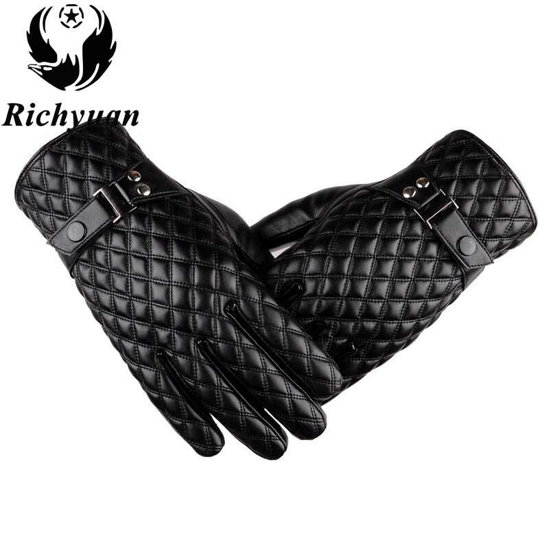 Vinter mænds læder handsker mærke touch screen handsker varme sorte handsker: Default Title