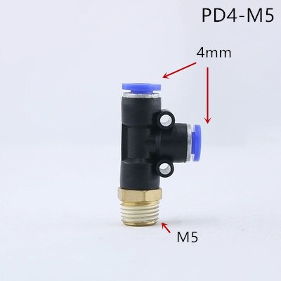 Pd pneumatisk kobling 4mm-12mm slangerør t form t-luftkobling 1/4 " 1/8 " 3/8 " 1/2 " bspt utvendig gjenge 3 -veis rørkobling: Pd4-m5