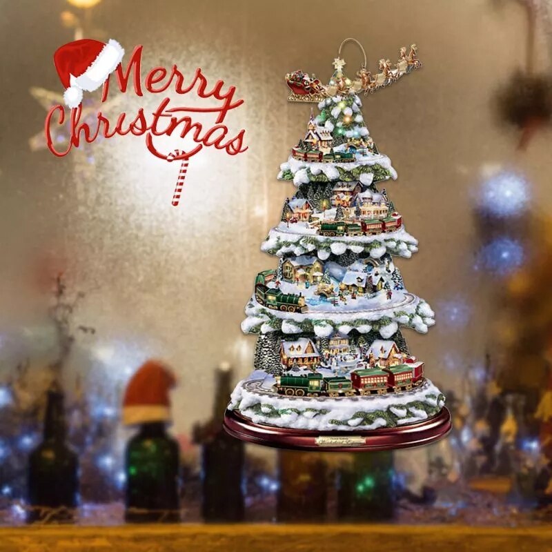 Xmas juletræ roterende skulptur tog dekorationer indsæt vindue pegatinas paredes julepynt til hjemmet