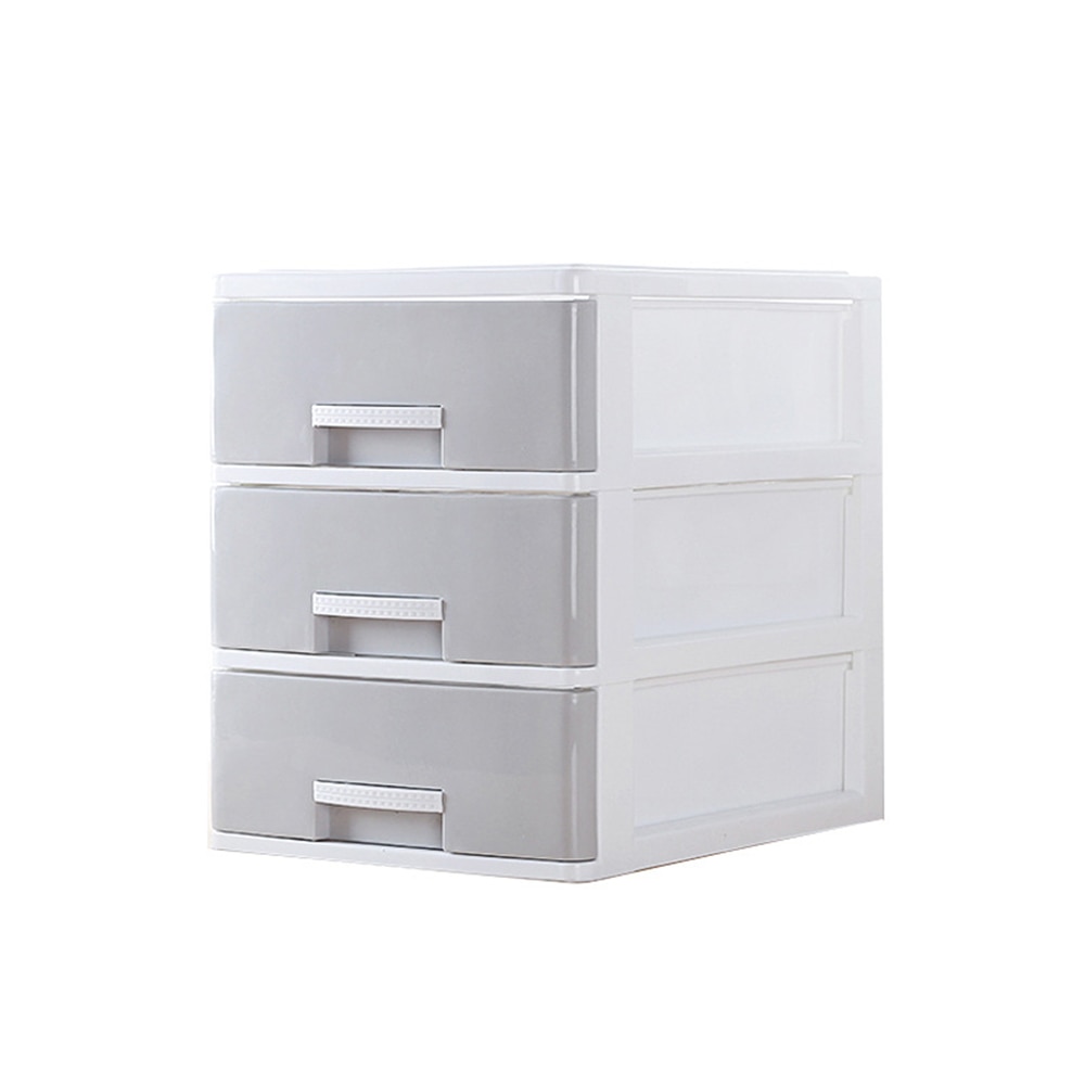 3 Layers Drawer Storage Cabinet Makeup Storage Cabinet Desktop Storage Cabinet Desk File Finishing Box Storage Box For Office: 3 Layers Silver