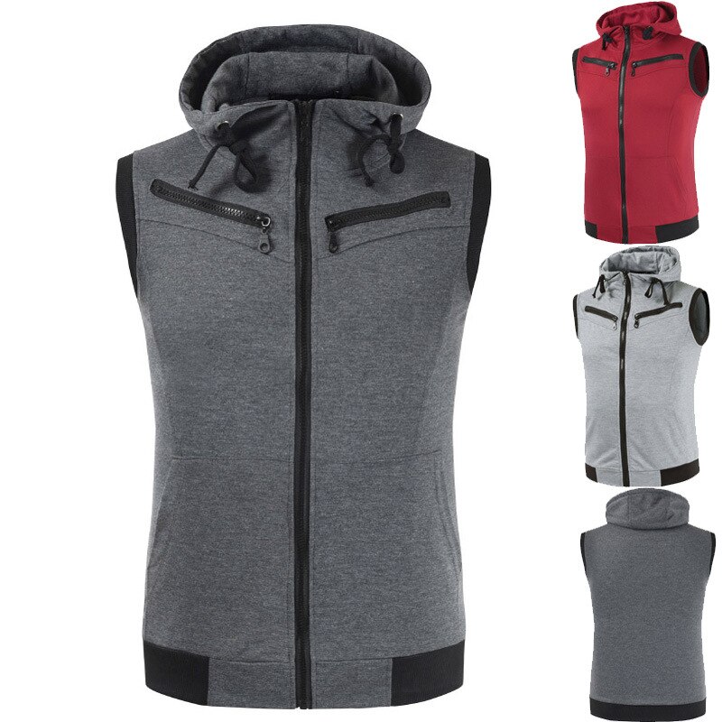 gilet hommes solide pulls à capuche sans manches Cardigans veste automne printemps Zipper poches hommes gilet décontracté gilet hauts