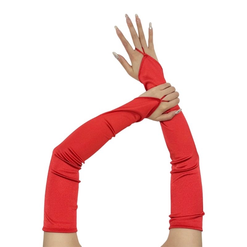 Long Gloves for Women Dancing Elastic Fingerless Gloves Satins