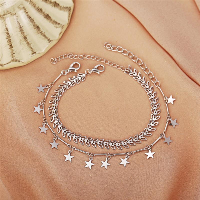 2Pcs di Modo di Stelle Del Pendente Della Decorazione Calzino Bracciali Dainty A Strati Cavigliere Stelle Piede Per Le Donne Accessori Dei Monili Della Ragazza