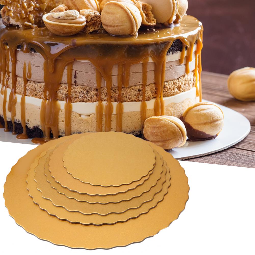 Plateau à gâteaux jetable, 5 pièces, plateau à desserts rond et épais, Base de gâteau doré, carton pour mariage, fête d&#39;anniversaire, outils à gâteaux
